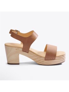 Nisolo All Day Open Toe Leather Wooden Clog  Almond Size 11
